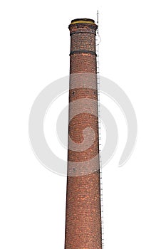 Isolated old aged weathered tall industrial factory chimney, red