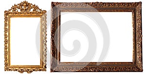 Isolated old antique picture frame on white background