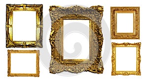 Isolated old antique picture frame on white background