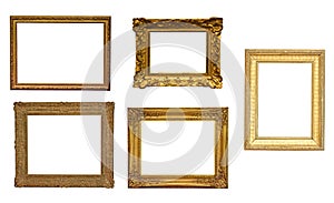 Isolated old antique picture frame on white background
