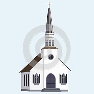 Isolated old church on white background. Religious building. Vector illustration