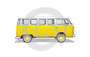 Isolated old, cult, hippie yellow van photo