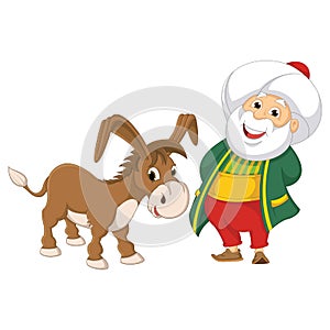Isolated Old Man and Donkey Vector Illustration