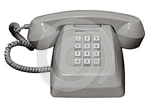 Isolated old model desk phone on white background with clipping path