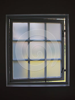 Isolated Old Open Frosty Bathroom Window Backlit