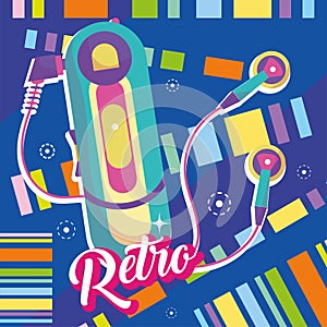 Isolated old walkman Nostalgic vibrant retro colored background Vector