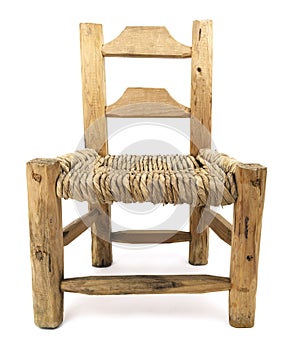 Isolated Old Woven Straw Wood Chair