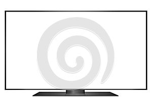 Isolated OLED black flat smart wide TV and white screen photo