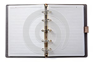 Isolated open notebook with ring binder