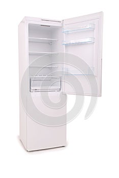 Isolated opened empty refrigerator Clipping path