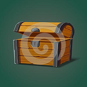 Isolated opened pirate chest or crate, trunk