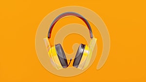 Isolated orange headphones in orange background