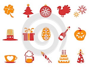 Orange red color holiday icons set