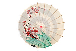 Isolated oriental umbrella with red flowers photo