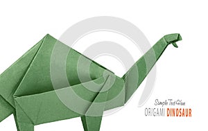 Isolated origami paper green dinosaur brontosaurus