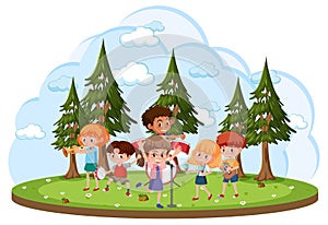 Isolated outdoor park with children music band