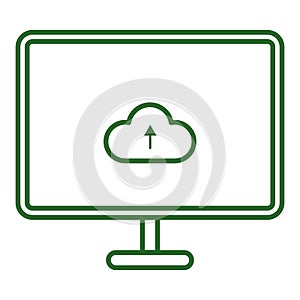 Isolated outline of a computer monitor with a cloud upload icon Vector