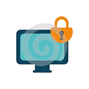 Isolated padlock and computer flat style icon vector design