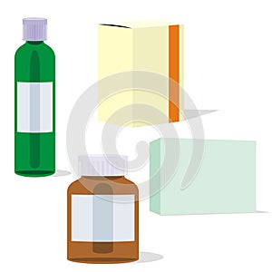 Isolated painkillers bottles and boxes