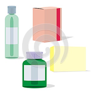Isolated painkillers bottles and boxes photo