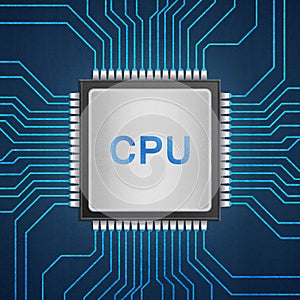 isolated paper cut of cpu chip on blue circuit is central processor technology in circuit computer on motherboard