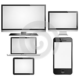 Isolated paper cut of tablet,smart tv, phone mobile, computer mo
