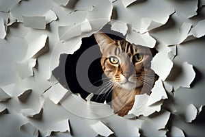 isolated paper side torn cat looking hole play wall postcard playful adorable beautiful british felino studio young pretty lovable photo