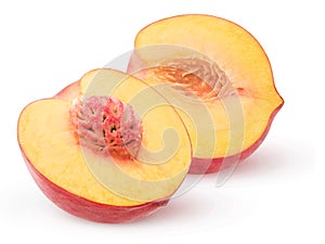 Isolated peach cut into halves