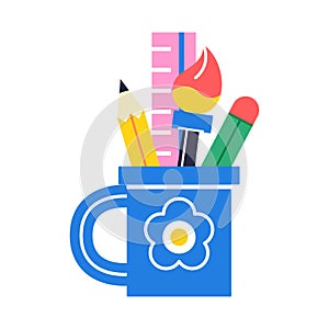 Isolated pencilcase mug icon School supply flat design Vector