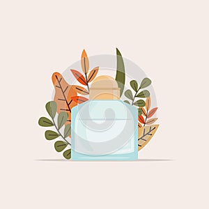Isolated perfume bottle with natural leaves Vector