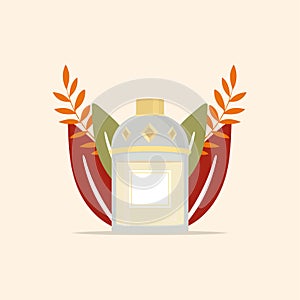 Isolated perfume bottle with natural leaves Vector