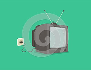 Isolated perspective view of old television. TV set icon.