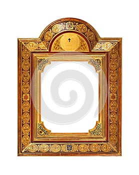 Isolated Photo Frame, Church Concept Golden Antique Photo Frame, Used and Vintage
