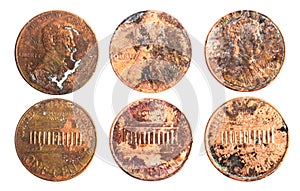 Isolated photo of old rusty american cents