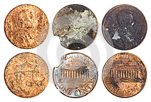 Isolated photo of old rusty american cents