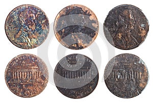 Isolated photo of old rusty american cents