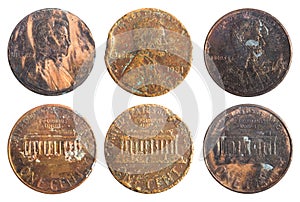 Isolated photo of old rusty american cents