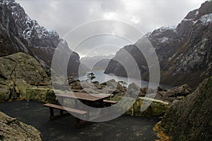 Isolated Picnic Table at the Gloppedalsura Landslide