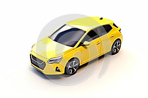 background image.yellow hatchback, on an isolated white background, passenger car. Generated AI, generative assistant,