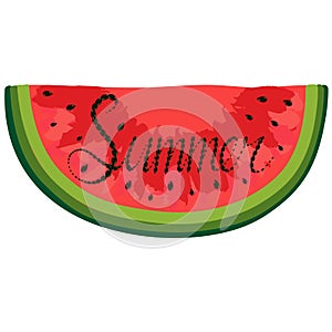 Isolated piece of red watercolor watermelon lettering with summer inside word photo