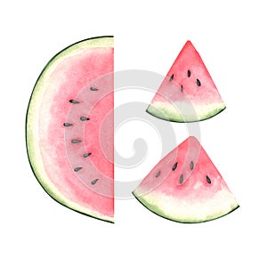 Watercolor 3 pieces of watermelon.