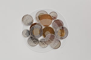 Isolated pile of Canadian coins