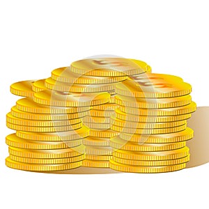 Isolated pile of gold coins on a white background