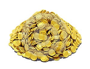 Isolated Pile of Gold Coins On White Background