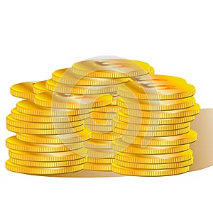 Isolated pile of gold coins on a white background. vector