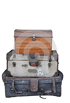 Isolated pile of old luggage