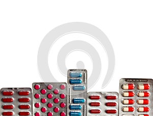 Isolated pills packages on white background.