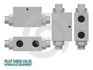 Isolated pilot check valve on white background.This hydraulic equipment is used for operate the other component