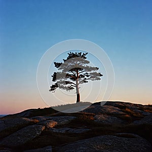 Isolated Pine Framed by Gradient Sky photo