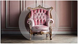 Isolated pink armchair. Vintage armchair. Insulated furniture. Pink chair. Pink velvet armchair